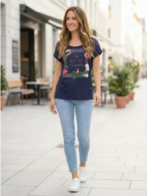 Damen-T-Shirt mit kurzen Ärmeln KIXMI JENNY DUNKELBLAU