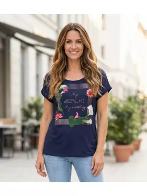 Damen-T-Shirt mit kurzen Ärmeln KIXMI JENNY DUNKELBLAU