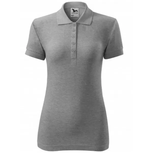  Damen-T-Shirt mit Kragen MALFINI COTTON 213 DUNKELGRAUE HIGHLIGHTS 
