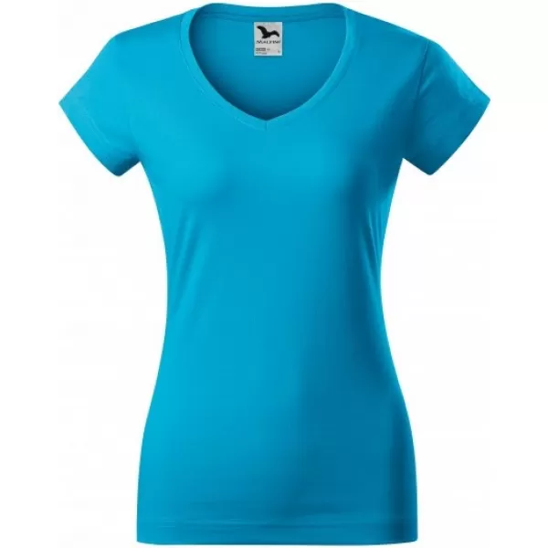  Damen-T-Shirt MALFINI FIT V-NECK 162 TÜRKIS 