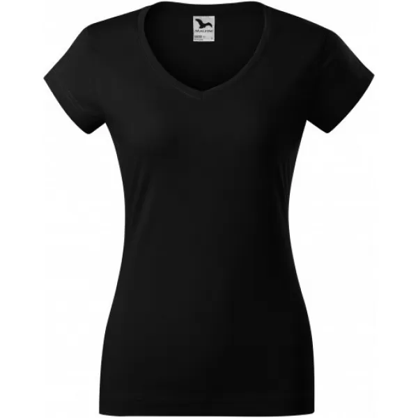  Damen-T-Shirt MALFINI FIT V-NECK 162 SCHWARZ 