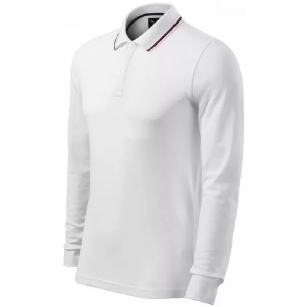  Herren-T-Shirt mit langen Ärmeln und Kragen MALFINI PREMIUM CONTRAST STRIPE LS 258 WEIß 