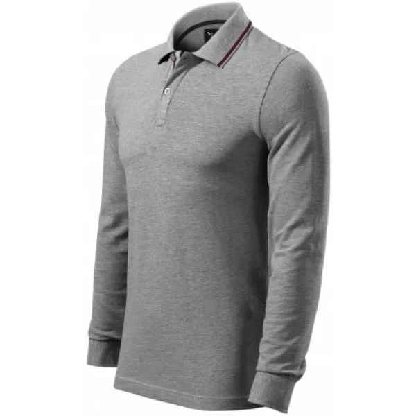  Herren-T-Shirt mit langen Ärmeln und Kragen MALFINI PREMIUM CONTRAST STRIPE LS 258 DUNKELGRAUE HIGHLIGHTS 