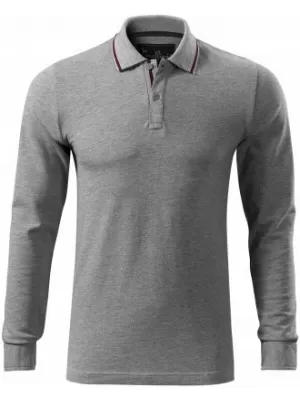 Herren-T-Shirt mit langen Ärmeln und Kragen MALFINI PREMIUM CONTRAST STRIPE LS 258 DUNKELGRAUE HIGHLIGHTS