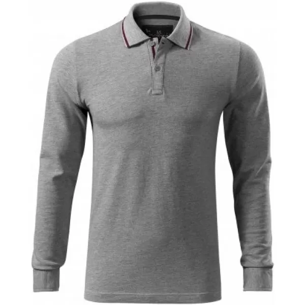  Herren-T-Shirt mit langen Ärmeln und Kragen MALFINI PREMIUM CONTRAST STRIPE LS 258 DUNKELGRAUE HIGHLIGHTS 