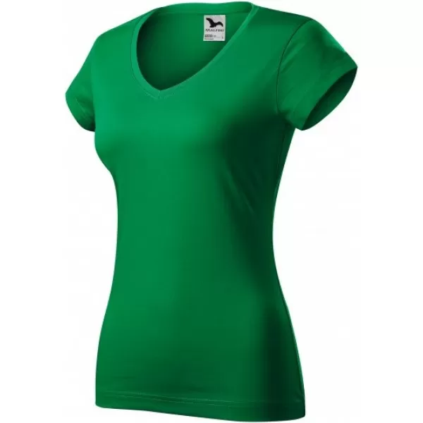  Damen-T-Shirt MALFINI FIT V-NECK 162 MITTELGRÜN 