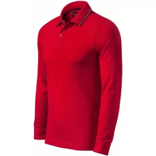  Herren-T-Shirt mit langen Ärmeln und Kragen MALFINI PREMIUM CONTRAST STRIPE LS 258 ROTE FORMEL 