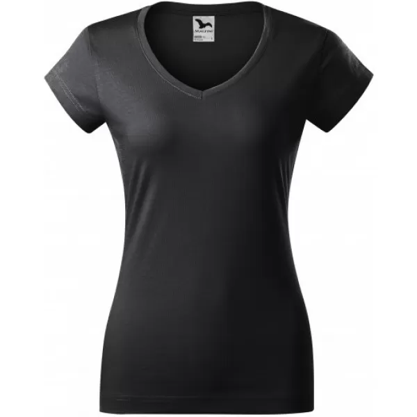  Damen-T-Shirt MALFINI FIT V-NECK 162 EBENHOLZGRAU 