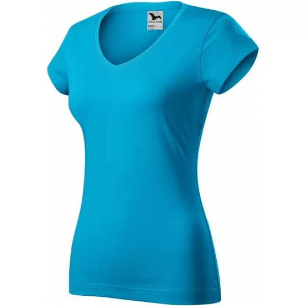  Damen-T-Shirt MALFINI FIT V-NECK 162 TÜRKIS 