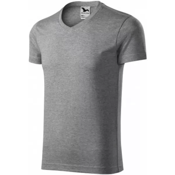  Herren-T-Shirt MALFINI SLIM FIT V-NECK 146 DUNKELGRAUE HIGHLIGHTS 