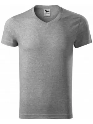 Herren-T-Shirt MALFINI SLIM FIT V-NECK 146 DUNKELGRAUE HIGHLIGHTS