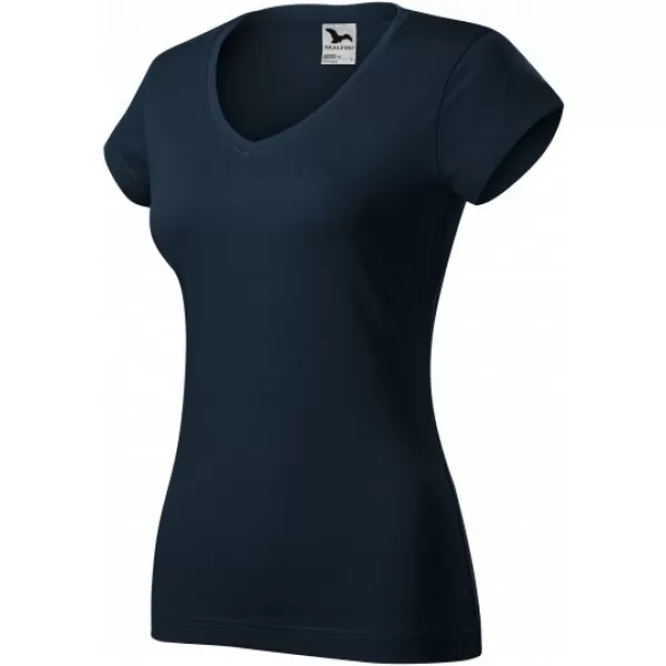  Damen-T-Shirt MALFINI FIT V-NECK 162 MARINEBLAU 