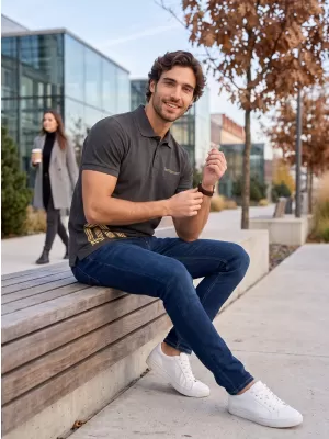 Herren-T-Shirt mit Kragen ALTISPORT ALM013203 ANTHRAZIT-HIGHLIGHT