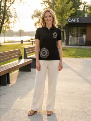 Damen-T-Shirt mit Kragen ALTISPORT ALW024210 SCHWARZ UND GOLD