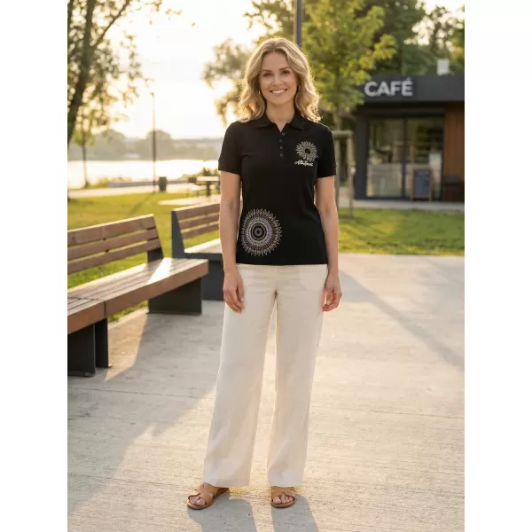  Damen-T-Shirt mit Kragen ALTISPORT ALW024210 SCHWARZ UND GOLD 