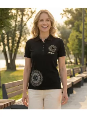 Damen-T-Shirt mit Kragen ALTISPORT ALW024210 SCHWARZ UND GOLD
