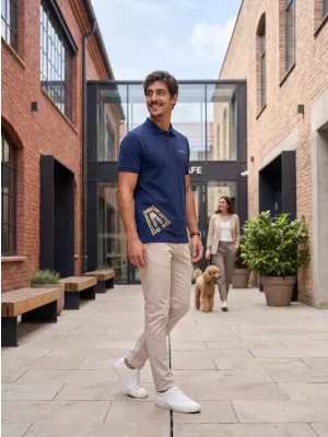 Herren-T-Shirt mit Kragen ALTISPORT ALM013203 MITTERNACHTSBLAU/GOLD