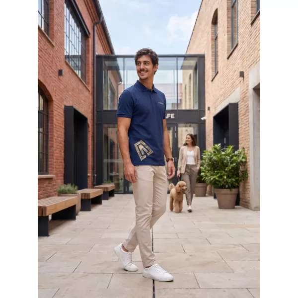  Herren-T-Shirt mit Kragen ALTISPORT ALM013203 MITTERNACHTSBLAU/GOLD 