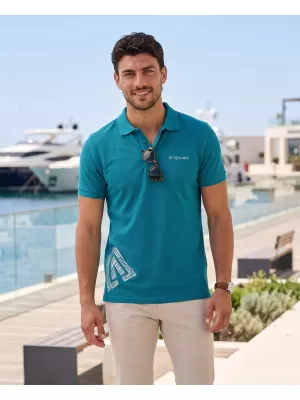 Herren-T-Shirt mit Kragen ALTISPORT ALM013203 DUNKLES TÜRKIS