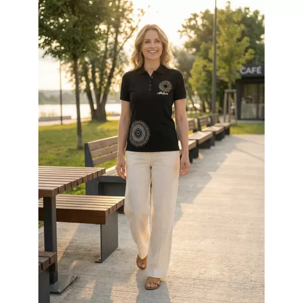  Damen-T-Shirt mit Kragen ALTISPORT ALW024210 SCHWARZ UND GOLD 