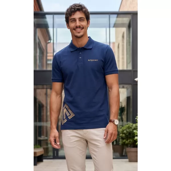  Herren-T-Shirt mit Kragen ALTISPORT ALM013203 MITTERNACHTSBLAU/GOLD 