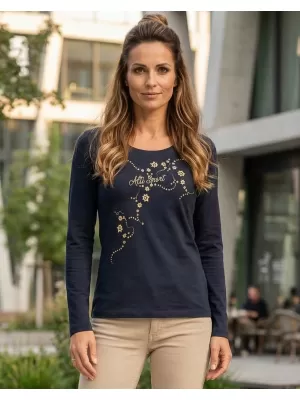 Dámské triko s dlouhým rukávem ALTISPORT CARRYOVER ALW009169 NÁMOŘNÍ MODRÁ/ZLATÁ