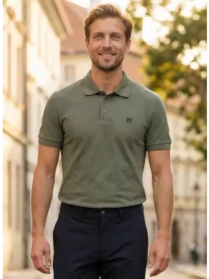 Pánské triko s límečkem ALTISPORT CARRYOVER ALM065203 KHAKI