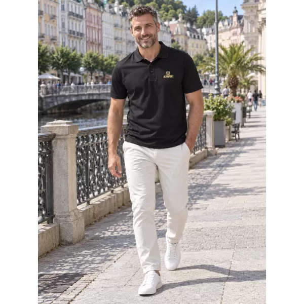  Herren-Funktions-T-Shirt mit Kragen ALTISPORT ALM006217 SCHWARZ UND GOLD 