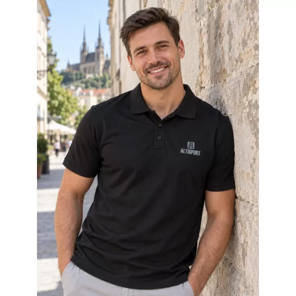  Herren-Funktions-T-Shirt mit Kragen ALTISPORT ALM006217 SCHWARZ 