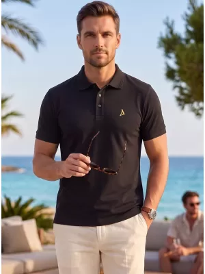 Premium-T-Shirt für Herren mit Kragen ALTISPORT ALM002203 SCHWARZ UND GOLD