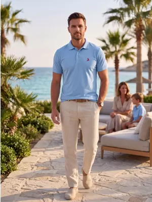 Premium-T-Shirt für Herren mit Kragen ALTISPORT ALM002203 HIMMELBLAU