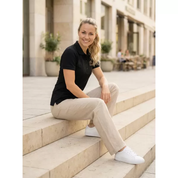  Damen-T-Shirt mit Kragen ALTISPORT ALW056210 SCHWARZ UND GOLD 