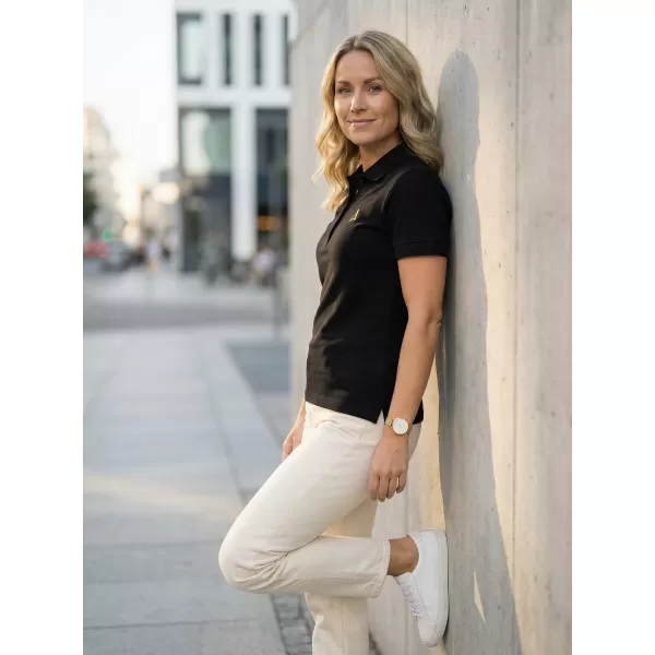  Premium-T-Shirt für Damen mit Kragen ALTISPORT ALW002210 SCHWARZ UND GOLD 
