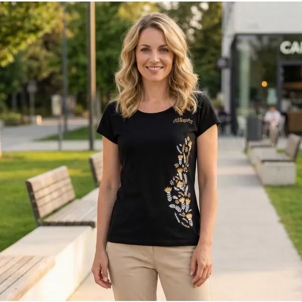  Damen-T-Shirt ALTISPORT ALW130122 SCHWARZ UND GOLD 