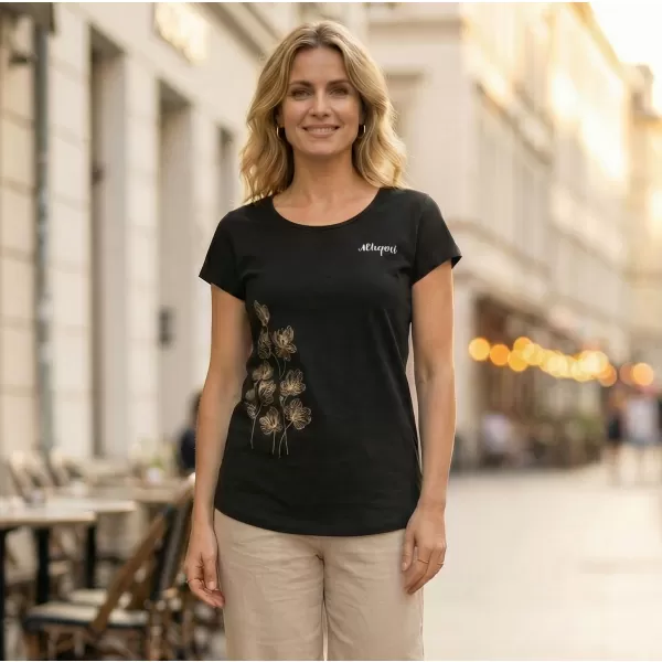  Damen-T-Shirt ALTISPORT ALW132122 SCHWARZ UND GOLD 