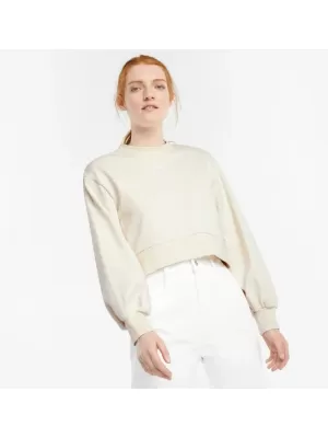 Crop-Top-Sweatshirt für Damen PUMA CLASSICS PUFF SLEEVE CREW 531616-73 ELFENBEINGLANZ