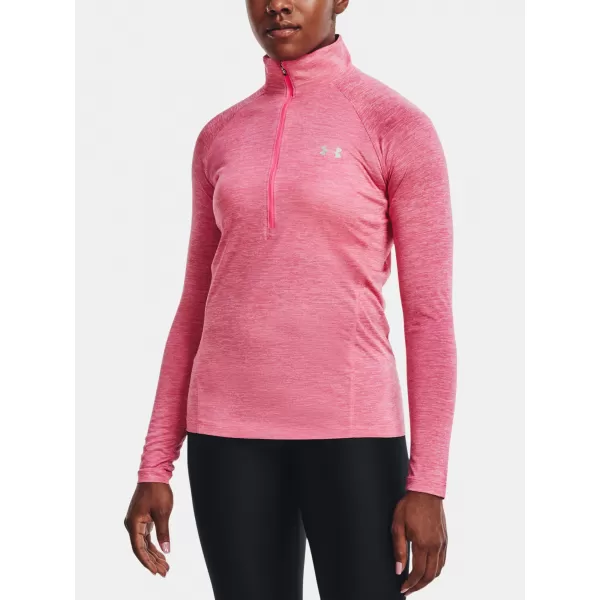  Damen-T-Shirt UNDER ARMOUR TECH 1/2 ZIP - TWIST 1320128-676 ROSA 