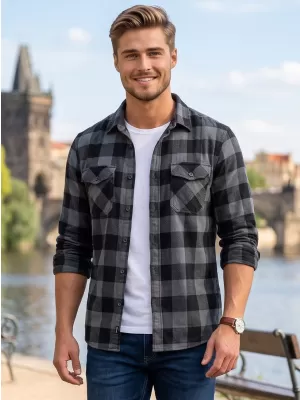 Hemd BRANDIT KOSTKOVANÁ DLOUHÝ RUKÁV BD4002 SCHWARZ/GRAU