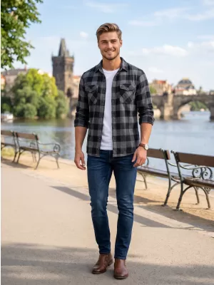 Hemd BRANDIT KOSTKOVANÁ DLOUHÝ RUKÁV BD4002 SCHWARZ/GRAU