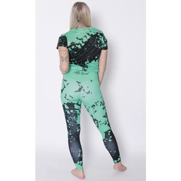  Lange Premium-Leggings für Damen ALTISPORT VOJ/ALW012LEG01 SCHWARZ/TÜRKIS 