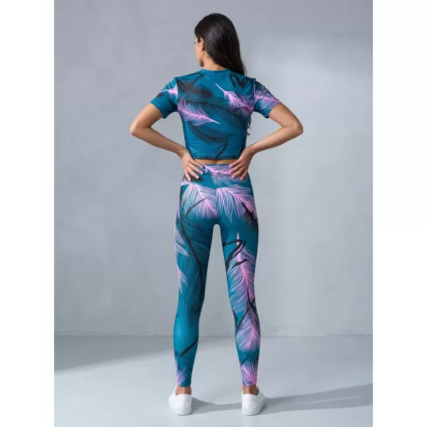  Lange Premium-Leggings für Damen ALTISPORT VOJ/ALW001LEG01 PETROL/HELLROSA 