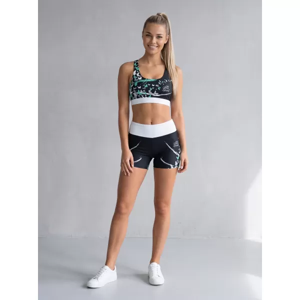  Kurze Premium-Leggings für Damen ALTISPORT VOJ/ALW022LEG03 SCHWARZ/TÜRKIS 