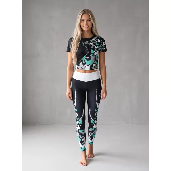  Lange Premium-Leggings für Damen ALTISPORT VOJ/ALW022LEG01 SCHWARZ/TÜRKIS 