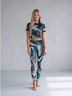 Lange Premium-Leggings für Damen ALTISPORT VOJ/ALW001LEG01 SCHWARZ/TÜRKIS