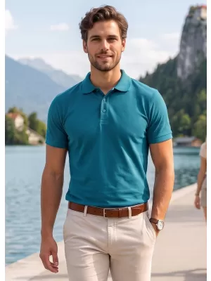 Herren-T-Shirt mit Kragen ALTISPORT NoPrint NP/ALM302 DUNKLES TÜRKIS