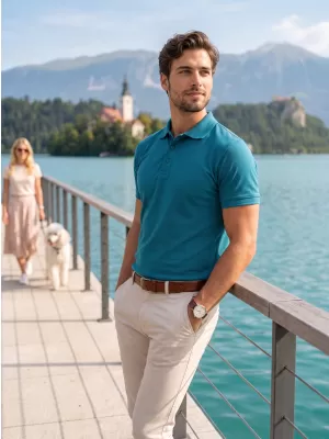 Herren-T-Shirt mit Kragen ALTISPORT NoPrint NP/ALM302 DUNKLES TÜRKIS