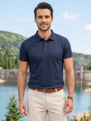 Herren-T-Shirt mit Kragen ALTISPORT NoPrint NP/ALM712 NAVY BLAU