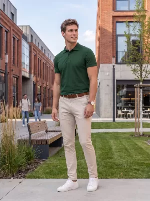 Herren-T-Shirt mit Kragen ALTISPORT NP/ALM302 DUNKELGRÜN