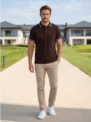 Herren-T-Shirt mit Kragen ALTISPORT NP/ALM921 KAFFEE