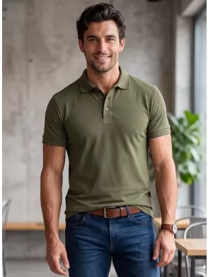 Herren-T-Shirt mit Kragen ALTISPORT NP/ALM302 MILITÄR